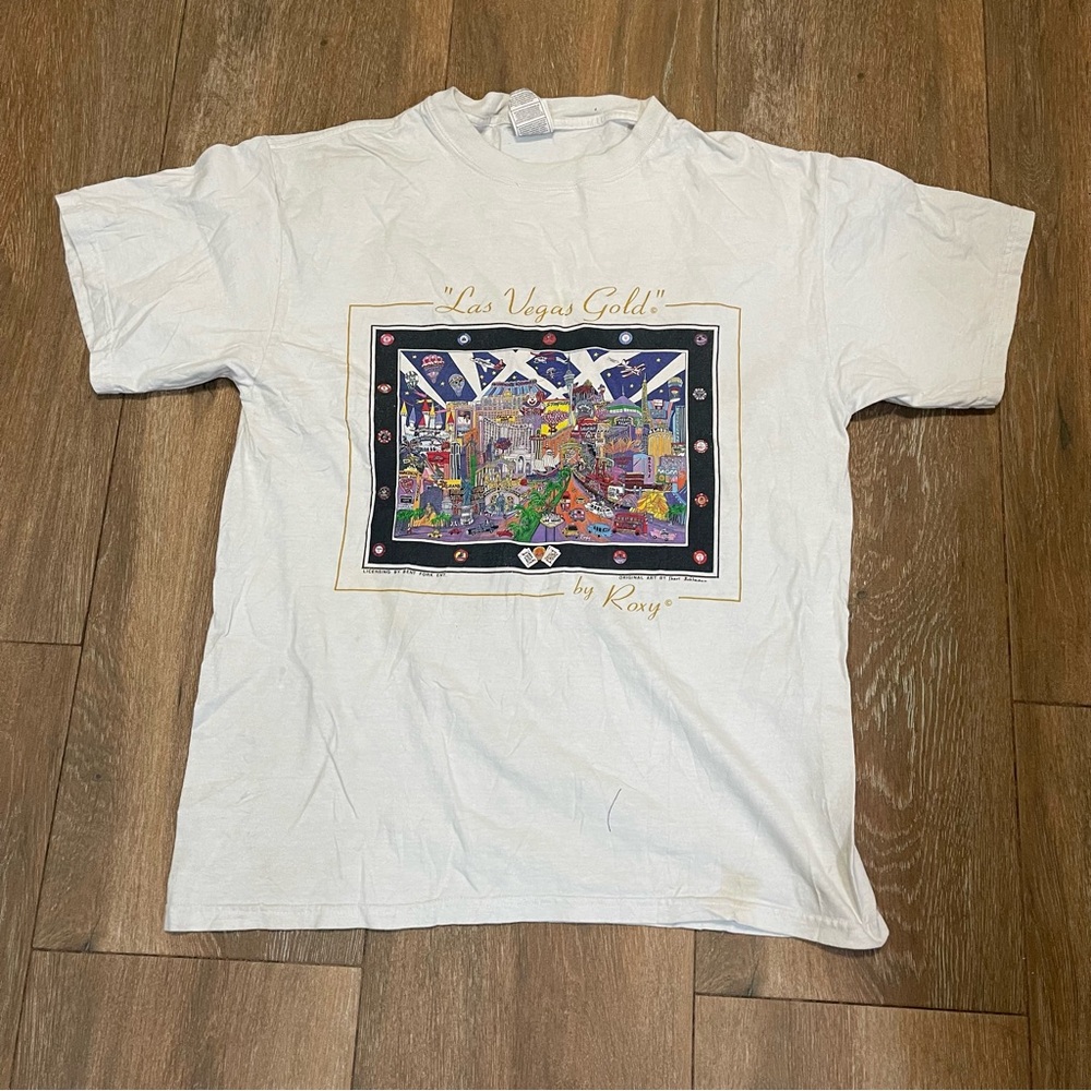 Roxy White Tee with Vibrant Las Vegas Graphic